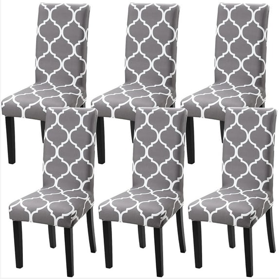 Dining Room Chair Slicovers Stretch Chair Covers for Dining Room Parsons Chair Slipcover Kitchen Chair Covers (Set of 6, Gray/White)