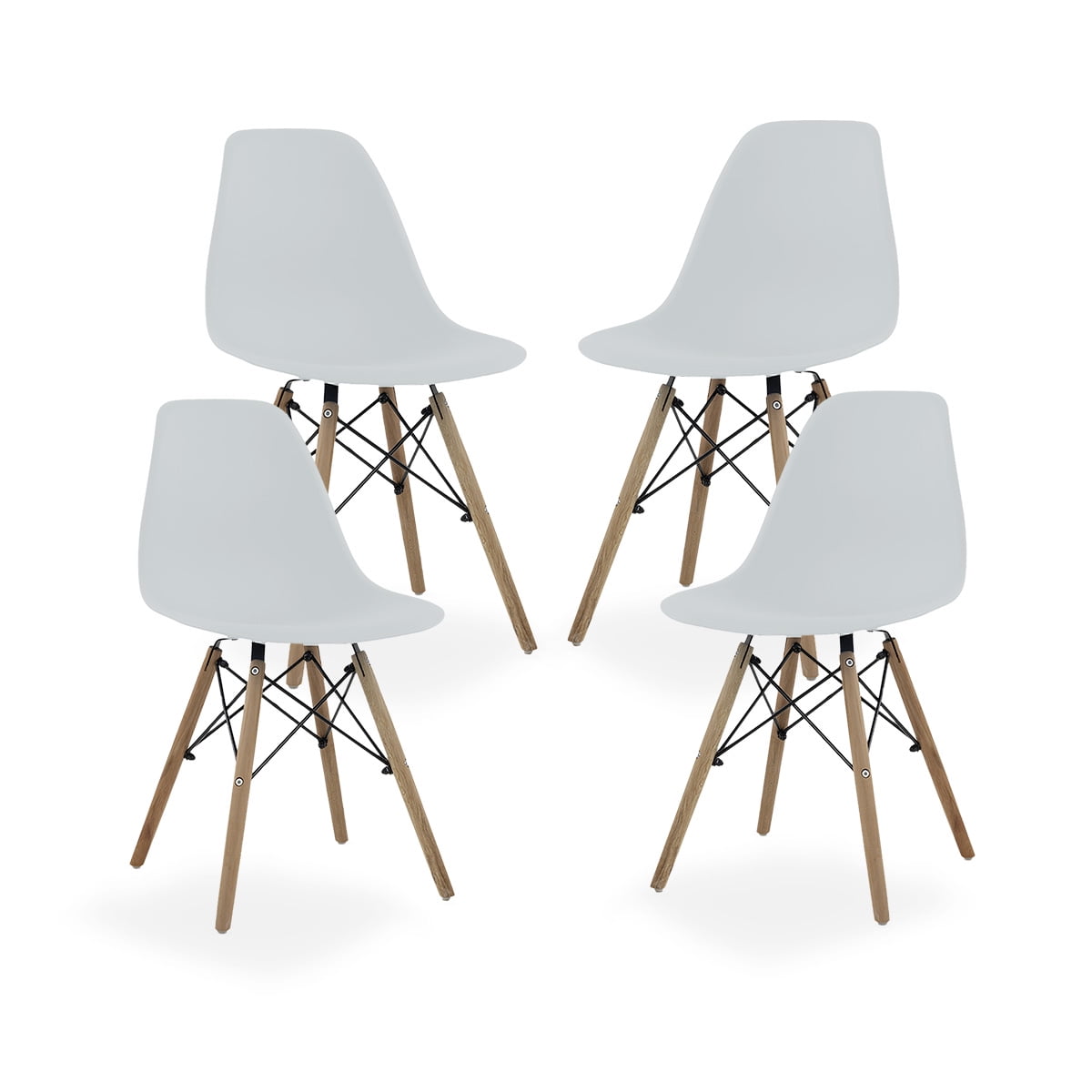 White Modern Plastic Shell Side Chairs with Wood Legs, Set of 4