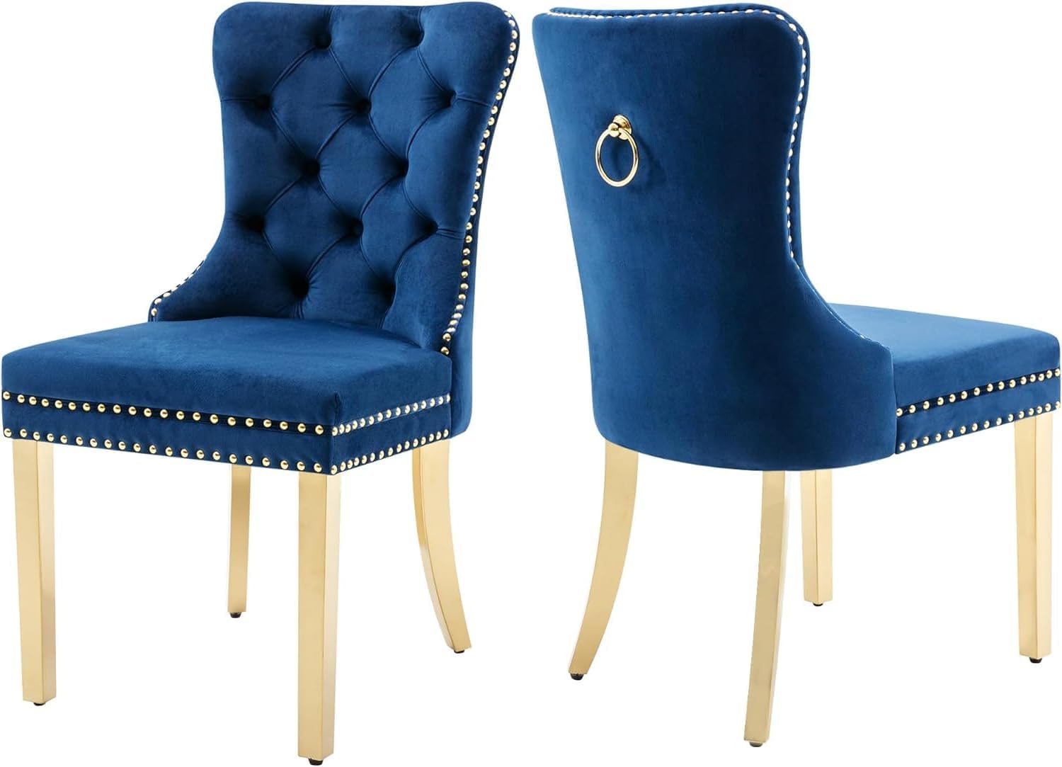 Dining Room Chairs Set of 2, Tufted Velvet Chairs with Golden Stainless ...