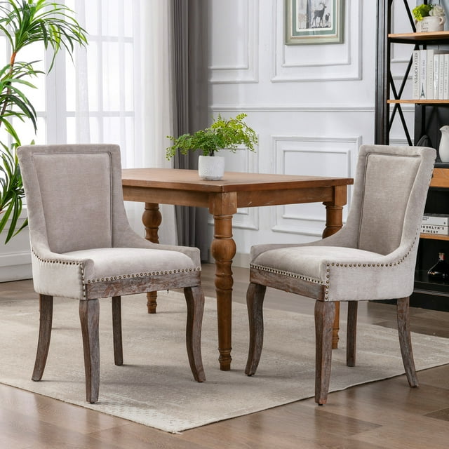 HSUNNS Set of 2 Upholstered Dining Chairs, Beige Thickened Fabric