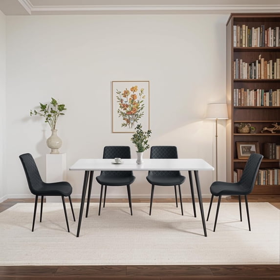 Dining Room Chairs, Upholstered Leather Dining Chairs, Dining Chairs Set of 4, Mid-Century Design Kitchen Chairs with Metal Legs, Armless Leisure Side Chair