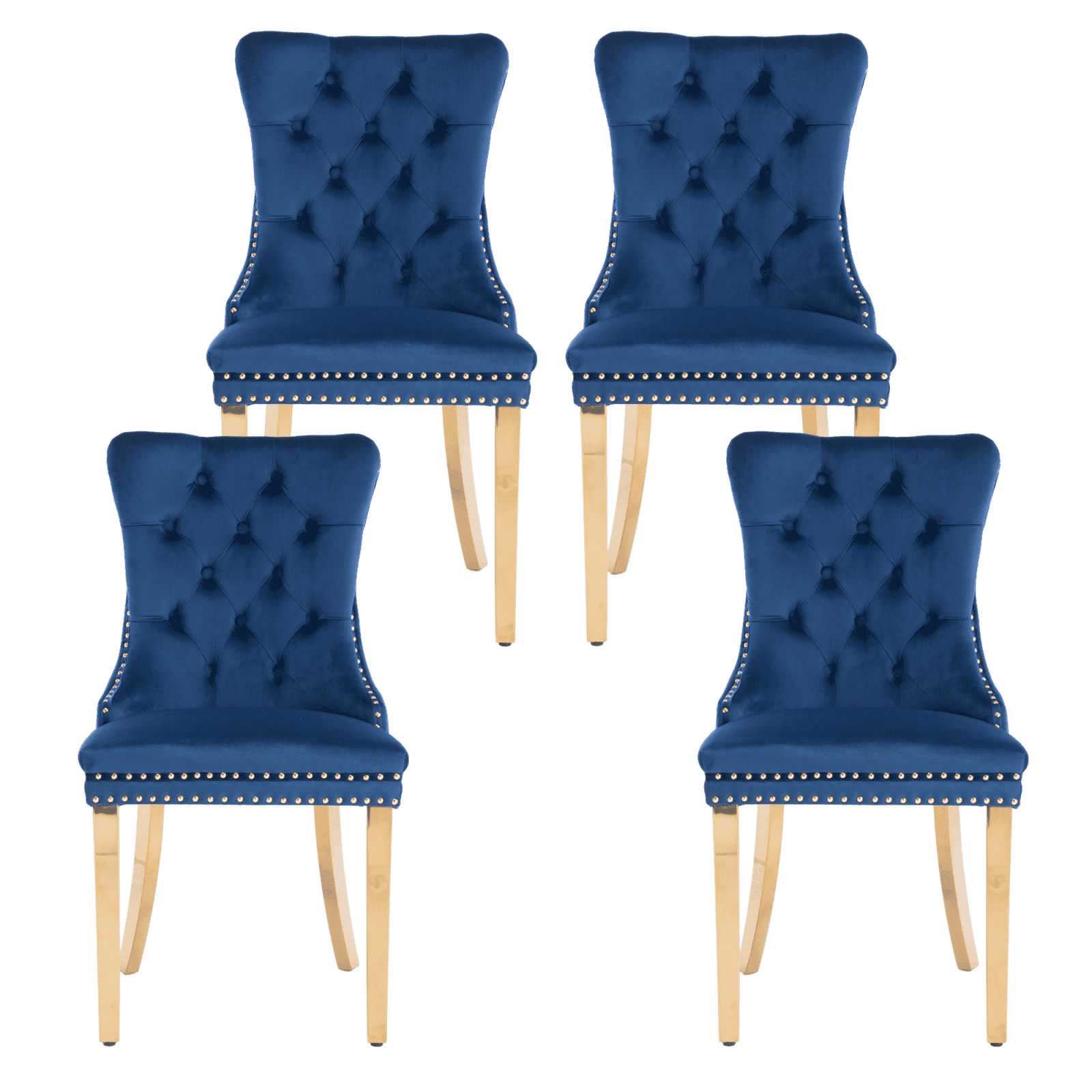 Dining Room Chairs with Velvet Fabric Dining Chairs with Golden Stainless Steel Plating Legs, Backrest and Button Velvet Fabric Design,Luxury Home Furniture for Dining Room(Blue Set of 4)