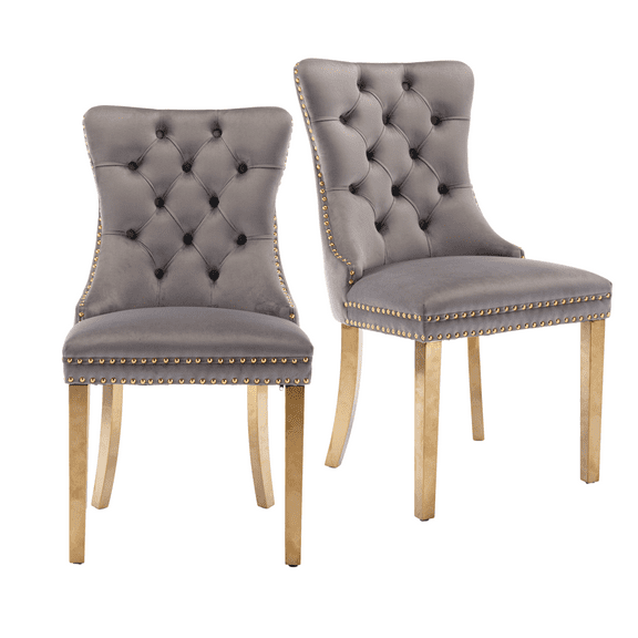 Dining Room Chairs with Velvet Fabric Dining Chairs with Golden Stainless Steel Plating Legs, Backrest and Button Velvet Fabric Design,Luxury Home Furniture for Dining Room(Gray Set of 2)