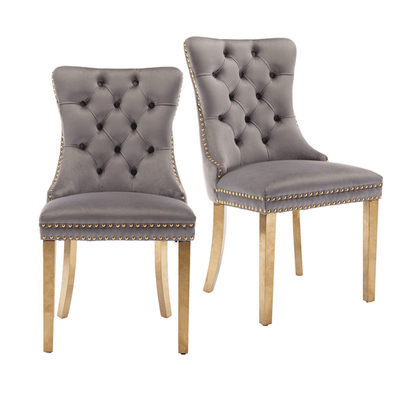 Dining Room Chairs with Velvet Fabric Dining Chairs with Golden Stainless Steel Plating Legs, Backrest and Button Velvet Fabric Design,Luxury Home Furniture for Dining Room(Gray Set of 2)