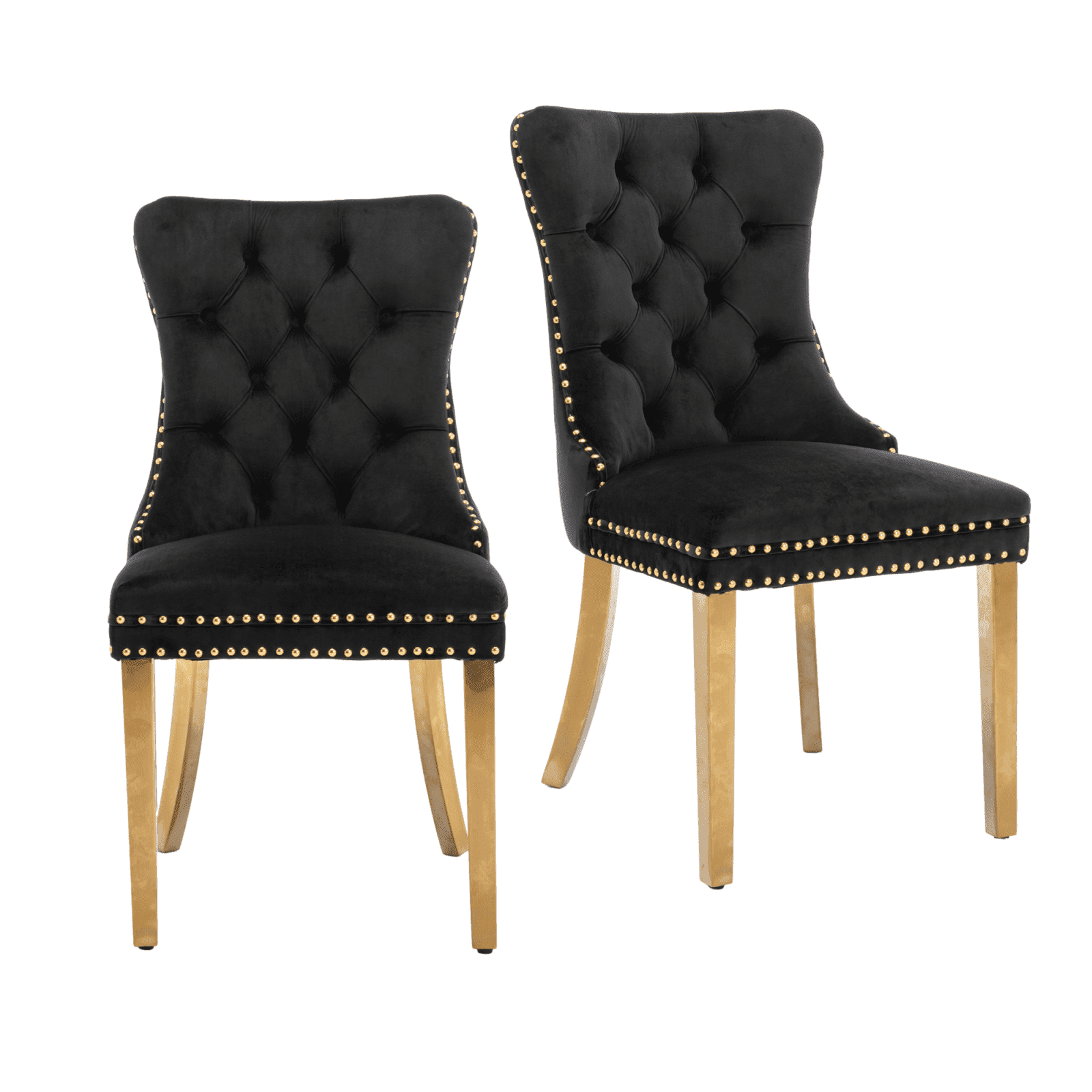 Dining Room Chairs with Velvet Fabric Dining Chairs with Golden Stainless Steel Plating Legs, Backrest and Button Velvet Fabric Design,Luxury Home Furniture for Dining Room(Black Set of 2)