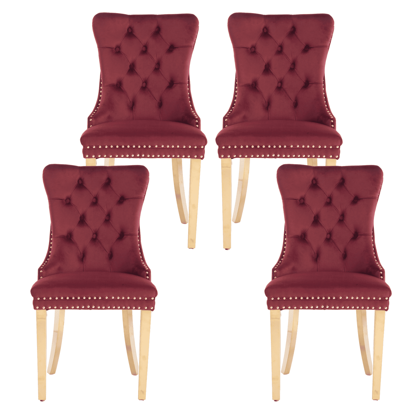 Dining Room Chairs with Velvet Fabric Dining Chairs with Golden Stainless Steel Plating Legs, Backrest and Button Velvet Fabric DesignLuxury Home Furniture for Dining Room(Burgundy Set of 4)
