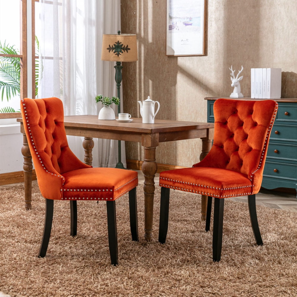 Dining Room Chairs , Vintage PU Leather High‑Back Chairs, Button Tufted