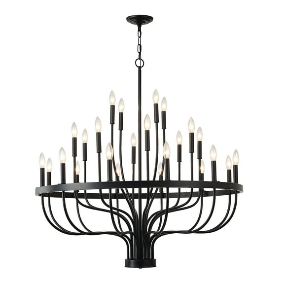 Dining Room Chandeliers 24-Light Black Chandelier Industrial Iron Candle Chandelier Modern Suspended Farmhouse Chandeliers Pendant Light Fixtures for Dining Room Bedroom Living Room Kitchen Island Fo