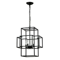 Dining Room Chandeliers 4-Light Metal Lantern Tiered Pendant Hanging Light Fixtures, Industrial Farmhouse Adjustable Height Chandeliers for Dining Room Hallway Foyer Entryway--Matte Black (E12 Bulbs