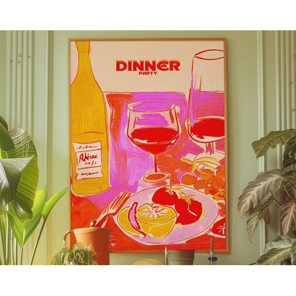 Dining Room Decor, Red Wall Art, Dopamine Decor, Kitchen Wall Decor, Psychedelic Art, Dinner Poster, Vine Poster, Party Poster, Eclectic Art Wall Art, Modern Wall Decor, 24x36 UNFRAMED