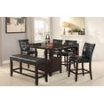 thumbnail image 1 of 6pc Counter Height Dining Set - Faux Marble Table, Black Faux Leather Chairs & Bench, Espresso Finish, 60" Rectangular Table, for Dining Room, 1 of 6
