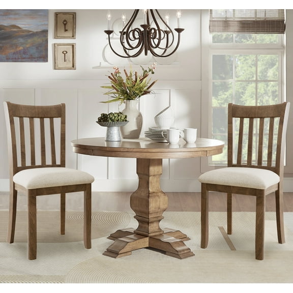 Dining Room Furniture, Dining Chair with LIGHT BROWN Finish Set of 2 Seating Chairs Cushion Seats Wooden Back Kitchen Breakfast Chairs