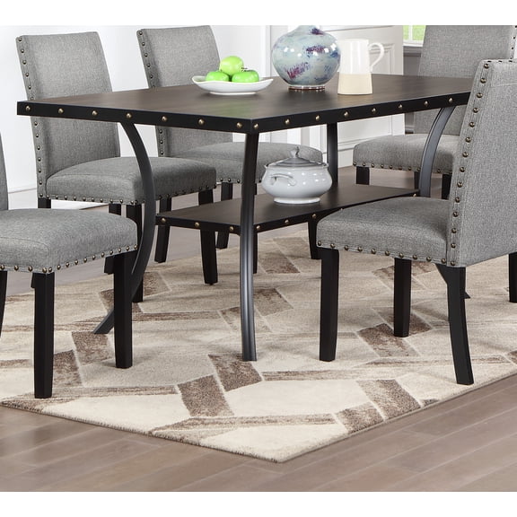 Dining Room Furniture Natural Wooden Rectangular Dining Table 1pc Dining Table Only Nailheads and Storage Shelve