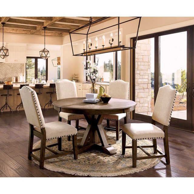 Dining Room Furniture Rustic 5pc Dining Set Round Table 4x Dining ...