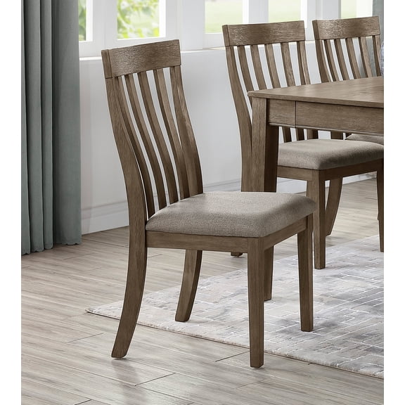 Dining Room Furniture Side Chairs 2pc Set Wire Brushed Brown Finish Vertical Slat Back Design Wooden Chairs Set