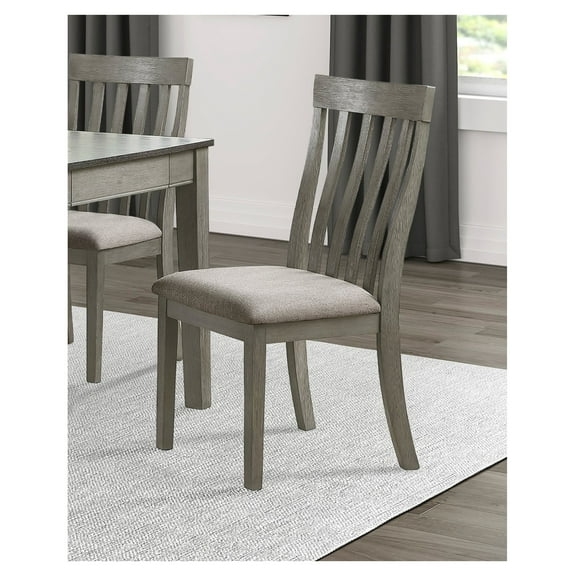 Dining Room Furniture Side Chairs 2pc Set Wire Brushed Light Gray Finish Vertical Slat Back Design Wooden Chairs Set