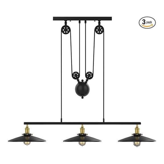 Dining Room Light Fixture 3 Pack Light for Kitchen Island, Pulley Pool Table Light Fixture, Rustic Farmhouse Chandeliers for Dining Room Foyer Hallway