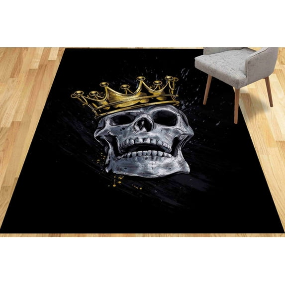 Dining Room Rug, Large Rug, Modern Rug, 3D Printed Rug, Trendy Rugs, Bridesmaid Gift Rug, Skull Rug, Skull King Rug, Soft Rugs, Black Rug, 2'x3' - 60x90 cm