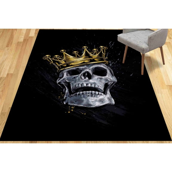 Dining Room Rug, Large Rug, Modern Rug, 3D Printed Rug, Trendy Rugs, Bridesmaid Gift Rug, Skull Rug, Skull King Rug, Soft Rugs, Black Rug, 2'x3' - 60x90 cm