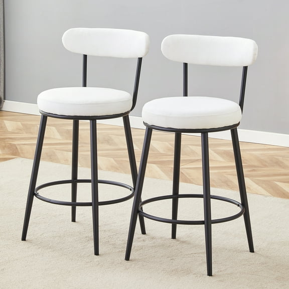 Dining Room Seating Fashionable and Comfortable - Two Sets of Ergonomic High Legged Bar Chairs,With White Fabric Cushions And a Total Height Of 35.5 Inches.Black And White Classic Color Scheme, Fashi