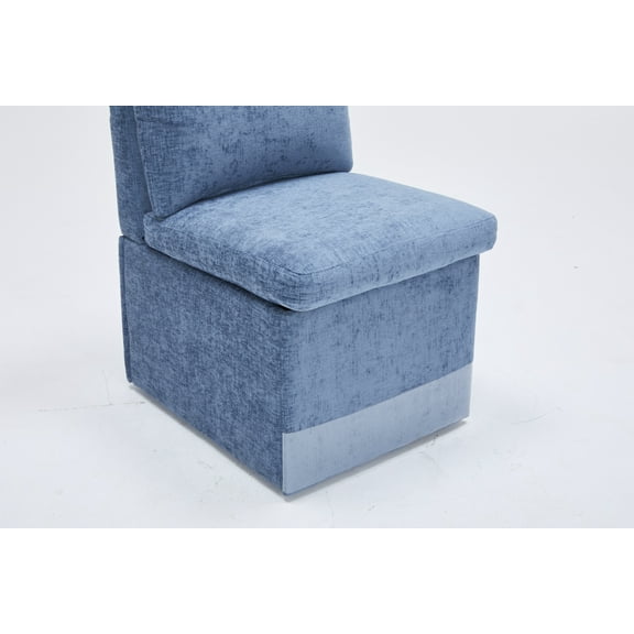 Dining Room Seating Linen Upholstered Armless Dining Chair with Casters and Storage space-set of 2,BLUE,Kitchen Dining Chairs