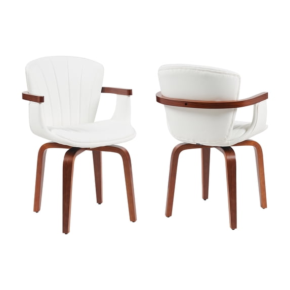 Dining Room Seating Mid-Century Modern Bentwood Swivel Dining Chairs (Set of 2) – Heat-Pressed PU Leather Accent Chairs in White & Black,Kitchen Dining Chairs