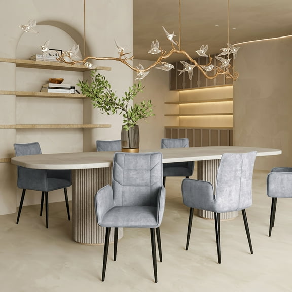 Dining Room Seating Modern Velvet Dining Chairs 2-Piece Set - Soft Cushioned Seats with Iron Frames in Mustard Light Gray,Kitchen Dining Chairs