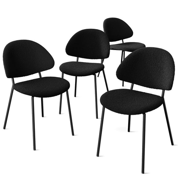 Dining Room Seating Set of 4 Upholstered Boucle Fabric Dining Chairs Mid-Century Modern Dining Chairs with Curved Backrest for Dining Room Kitchen (Black),Kitchen Dining Chairs