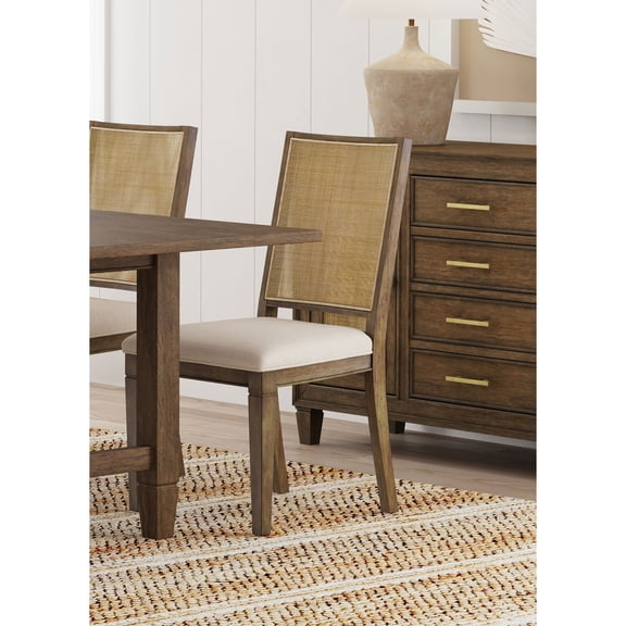Dining Room Seating Stewart Brown Woven Rattan Back Dining Side Chair (Set of 2),Kitchen Dining Chairs