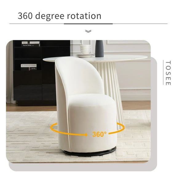 Dining Room Seating Upholstered Kitchen & Dining Room Barrel Chair, Mid Century Modern Round Sherpa Boucle Dining Chair, 360 Degree Swivel Comfy Armless Accent Makeup Vanity Side Chair for Bedroom Li