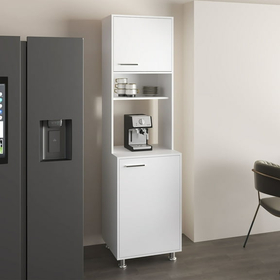 Dining Room Server Antares Kitchen Pantry Cabinet With Two Doors, Open Middle Shelf And Upper Storage, White,Sideboard For Dining Room