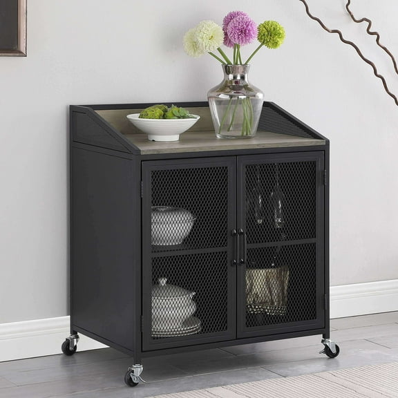 Dining Room Server Arlette Sandy Black 2-Door Mobile Home Bar Wine Cabinet,Sideboard For Dining Room