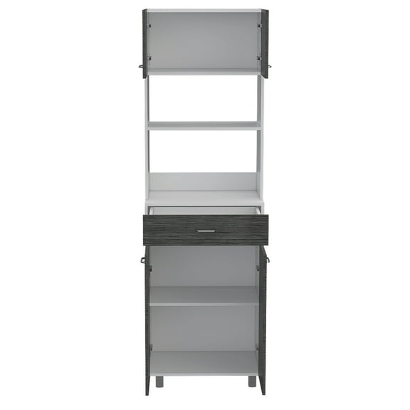 Dining Room Server Auburn Microwave Pantry Cabinet, Two Cabinets, Two Open Shelves, Drawer,Sideboard For Dining Room