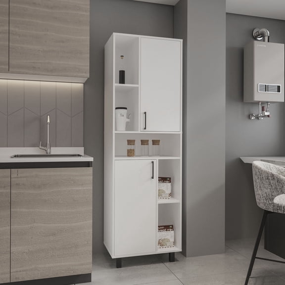 Dining Room Server Bryce Pantry Cabinet With Two Doors And Multiple Storage Compartments, White,Sideboard For Dining Room