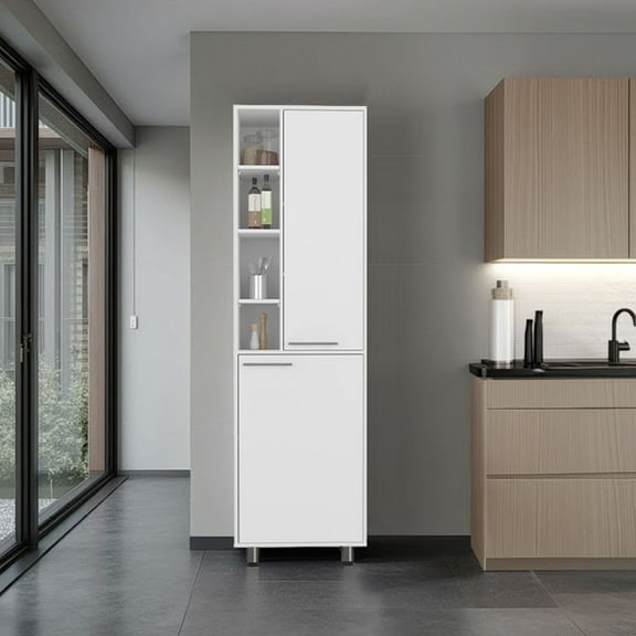 Dining Room Server Burton Kitchen Pantry with 2 Doors, Adjustable Shelves, side Shelves, Compact Storage Cabinet for Kitchen Organization, White,Sideboard For Dining Room