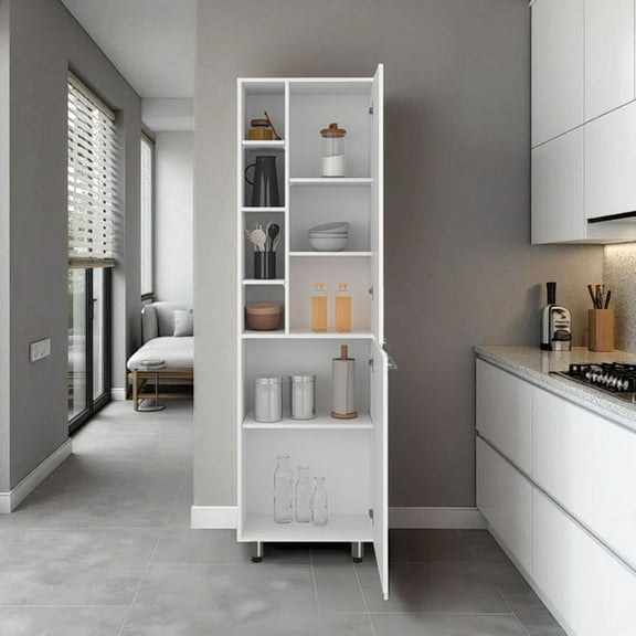 Dining Room Server Florence Kitchen Pantry, Multiple Open and Closed Shelves, Modern Design, White,Sideboard For Dining Room