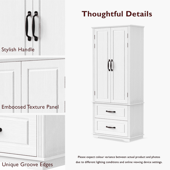 Dining Room Server K&K 71" Farmhouse Kitchen Pantry Cabinet with 2 Large Drawers,Embossed Texture Freestanding Cupboard Cabinet with 8 Door Shelves and 3 Cabinet Shelves for Kitchen,Dining Room,Livin