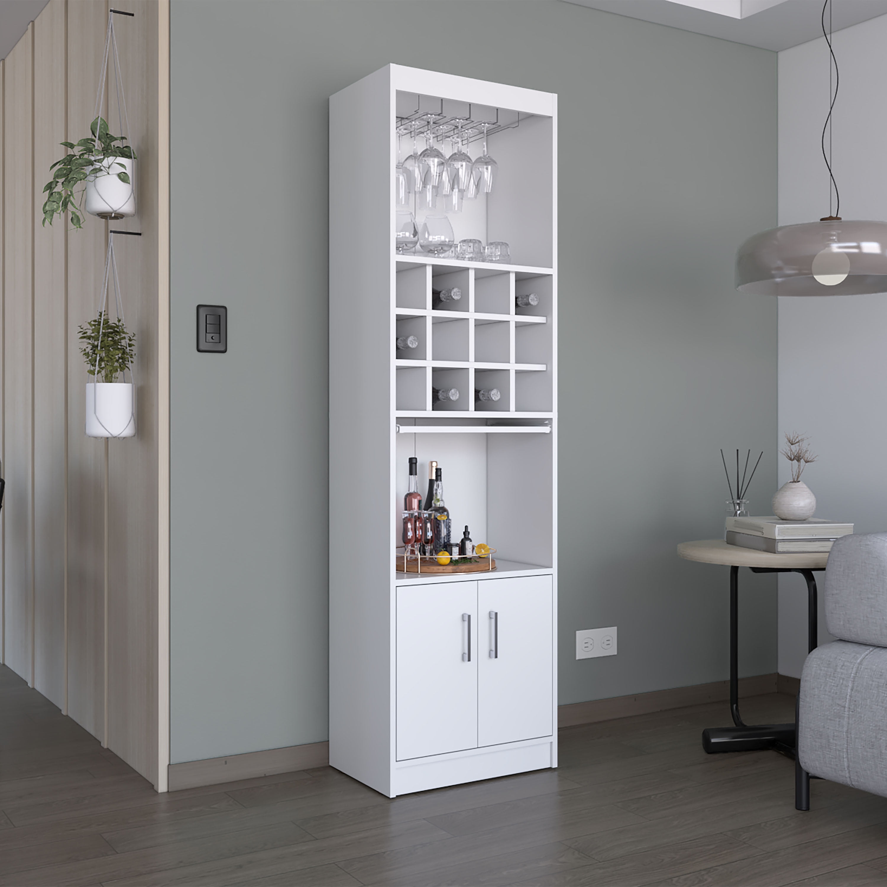 Server Rack Cubby Dining Room Server Kevil 71-Inch Tall Bar Cabinet 5-Tier Modern Bar ...