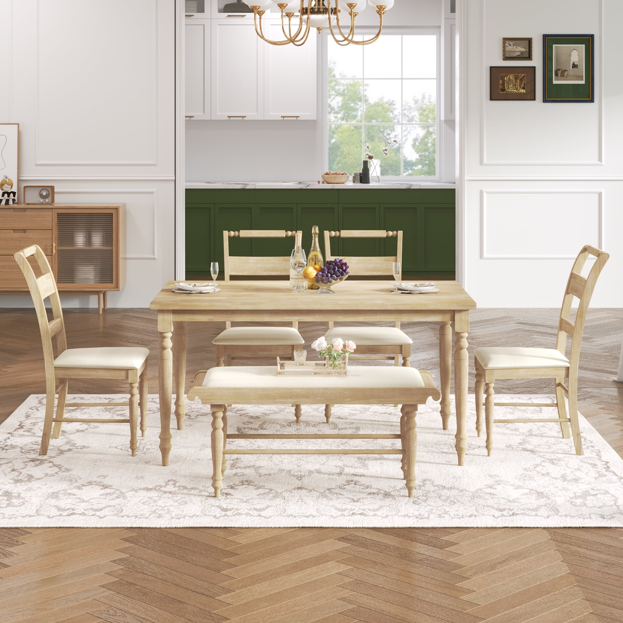 Dining Room Set for 6, Atumon Dining Table Set with Cushioned Bench and ...