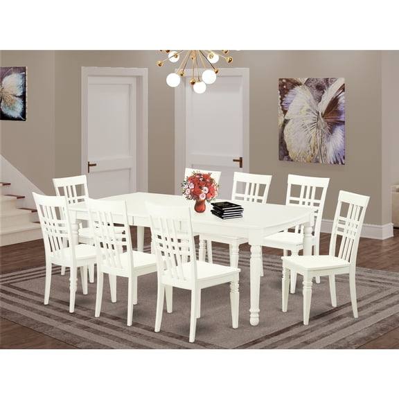 Dining Room Set 9 Piece Table & Chairs - Eclectic Elegance Linen White Finish - Kitchen Furniture Set