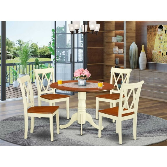 DLCL5-BMK-W 5PC Round 42 inch Table and 4 Double X back Chairs