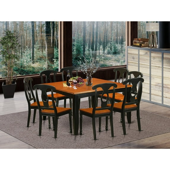 Dining Room Set-Dining Table And Dining Chairs-Finish:Black & Cherry,Number of Items:9,Shape:Square,Style:Wood Seat