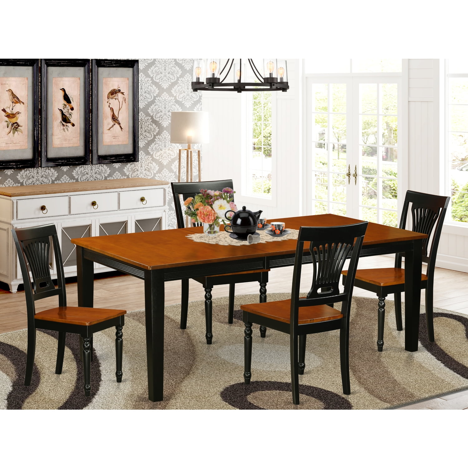 Dining Room Set-Dining Table And Wood Dining Chairs-Finish:Black ...