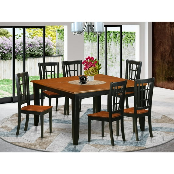 Dining Room Set-Dining Table And Wood Dining Chairs-Finish:Black & Cherry,Number of Items:7,Shape:Square,Style:Wood Seat