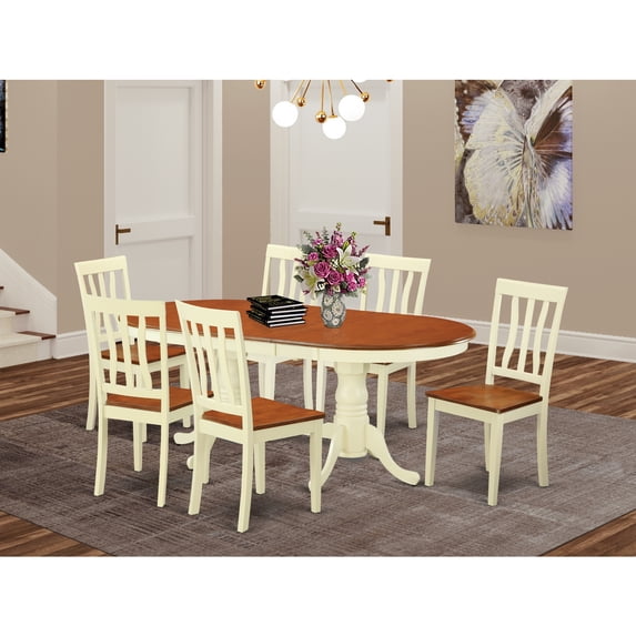 Dining Room Set-Dining Table With Wood Dining Chairs-Finish:Buttermilk & Cherry,Number of Items:7,Shape:Oval,Style:Wood Seat