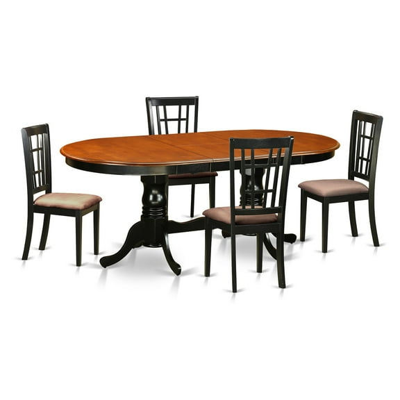 Dining Room Set-Dining Table With Wooden Dining Chairs-Finish:Black & Cherry,Number of Items:5,Shape:Oval,Style:Microfiber Seat