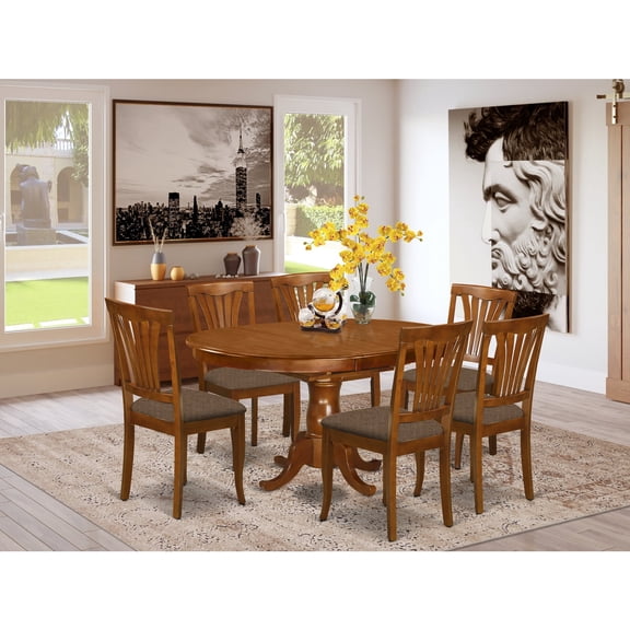 Dining Room Set - Kitchen Dinette Table And Dining Chairs-Finish:Saddle Brown,Number of Items:7,Shape:Oval,Style:Microfiber Seat