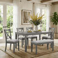 thumbnail image 1 of Dining Room Set, LEGAHOME 6 Piece Dining Sets with Bench and Chairs, Solid Wood Kitchen Dining Table Set for 6 with Upholstered Chairs, Gray, 1 of 9