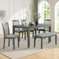 thumbnail image 1 of Dining Room Set, LEGAHOME 6 Piece Dining Sets with Bench and Chairs, Solid Wood Kitchen Dining Table Set for 6 with Upholstered Chairs, Gray, 1 of 8
