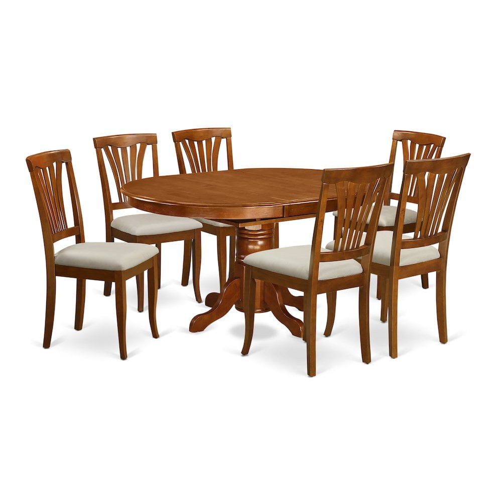 Dining Room Set-Oval Table With Leaf And 6 Dining Chairs-Finish:Saddle Brown,Number of Items:7,Shape:Oval,Style:Microfiber Seat